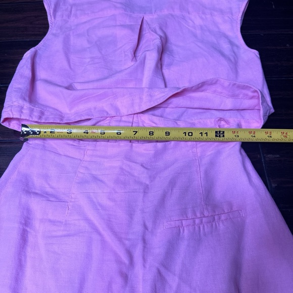 Button down dress with collar casual boho indie pink crop top high waisted skirt - Picture 4 of 5